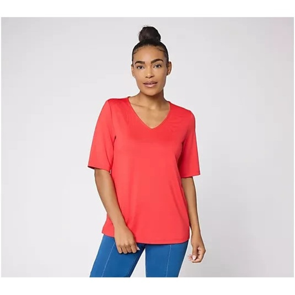 Susan Graver Essentials Butterknit V-Neck Top Red Muse, Medium